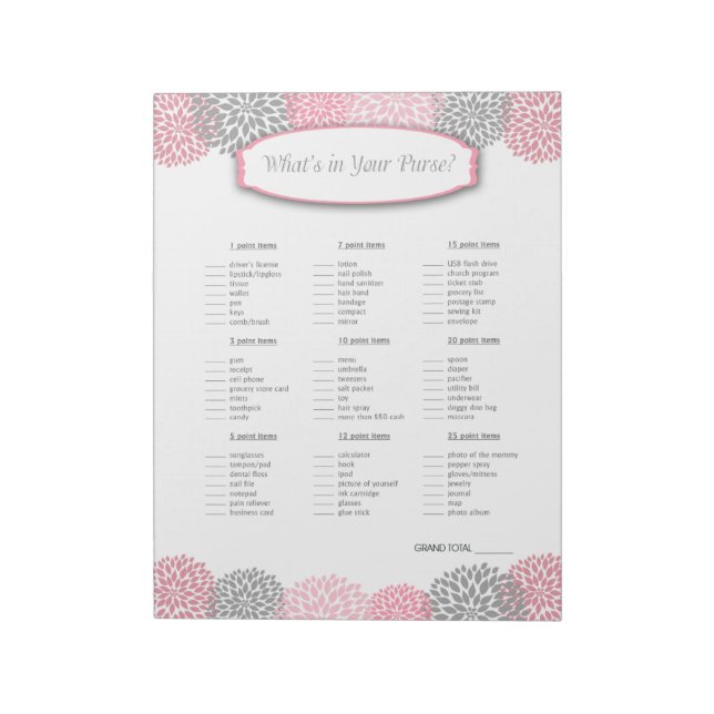 Bloc-note Qu'y a-t-il dans votre sac Pink Grey Dahlia Game (Tourné)