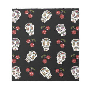 Bloc-note RAB Rockabilly Sugar Skulls Cerises Sur Fond Noir