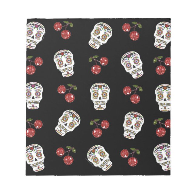Bloc-note RAB Rockabilly Sugar Skulls Cerises Sur Fond Noir (Devant)