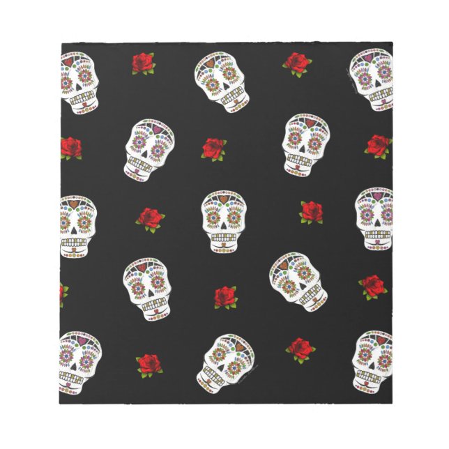 Bloc-note RAB Rockabilly Sugar Skulls Roses On Black (Devant)