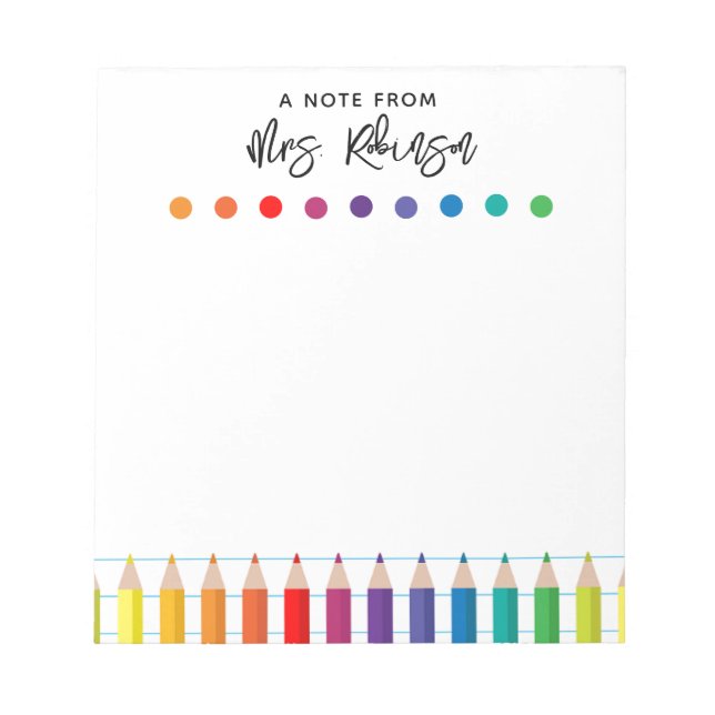Bloc-note Rainbow Crayons Kindergarten Enseignant (Devant)