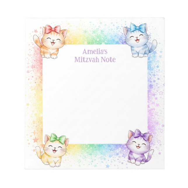 Bloc-note Rainbow Kittens personnalisé Mitzvah Notes Bloc-no (Devant)