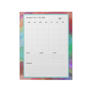 Bloc-note Rainbow Watercolor Monthly Undated Calendar Plan