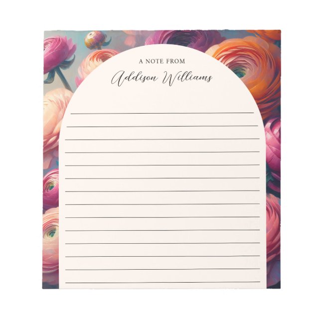 Bloc-note Ranunculus rose orange floral personnalisé (Devant)