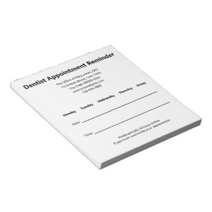 Bloc-note Rappel de rendez-vous chez le dentiste noir et bla