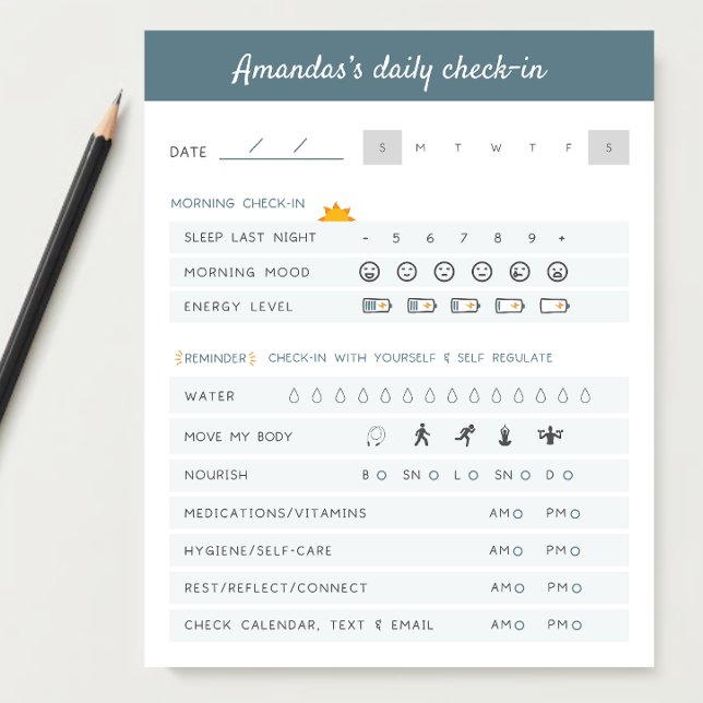 Bloc-note Rappels quotidiens Planificateur Quotidien Vérifie (Keeping track of your mental health and physical health and emotional health are important.)