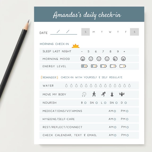 Bloc-note Rappels quotidiens Planificateur Quotidien Vérifie (Keeping track of your mental health and physical health and emotional health are important.)