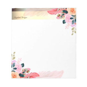 Bloc-note Rayure dorée élégante, Fleur Fleur plume