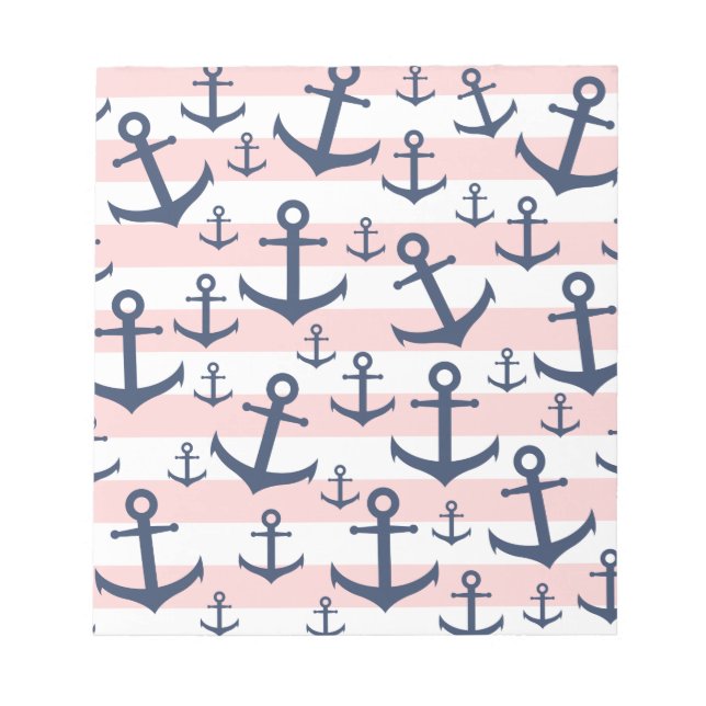 Bloc-note Rayure rose marine motif d'ancre bleu marine (Devant)