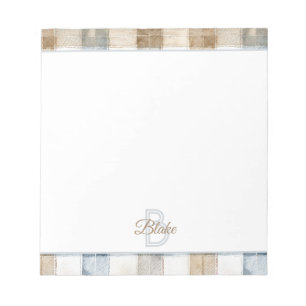 Bloc-note Râyures Bleu Crème Brun Tan Nom Initiale