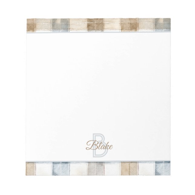 Bloc-note Râyures Bleu Crème Brun Tan Nom Initiale (Devant)