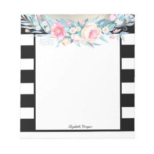 Bloc-note Rayures élégantes et stylées, Fleurs aquarelles