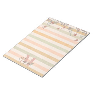 Bloc-note Rayures florales chics vintages avec le monogramme