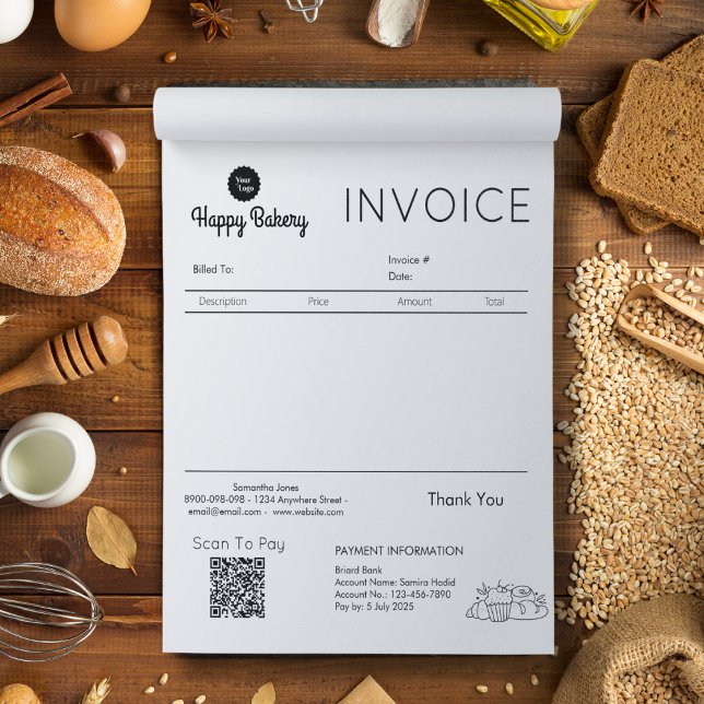Bloc-note Réception de la facture Petite entreprise Boulange (Invoice Sales Receipt Small Business Bakery Icons Notepad)