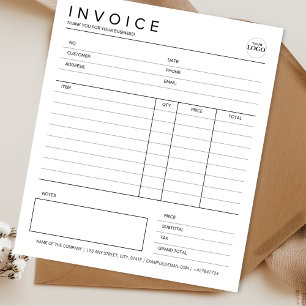 Bloc-note Réception minimaliste de facture personnalisée pou