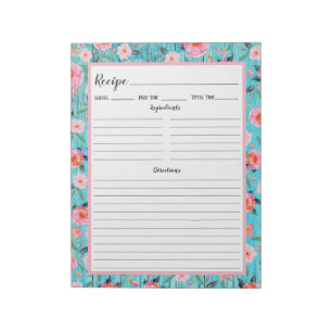 Bloc-note Recette de bois aquatique florale rose rustique