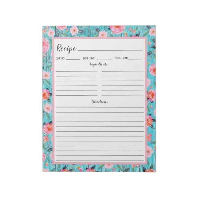 Bloc-note Recette de bois aquatique florale rose rustique (Tourné)