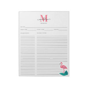 Bloc-note Recette de Flamant rose rose tropicale Monogramme 