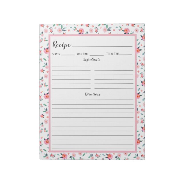 Bloc-note Recette de motif floral rose (Tourné)