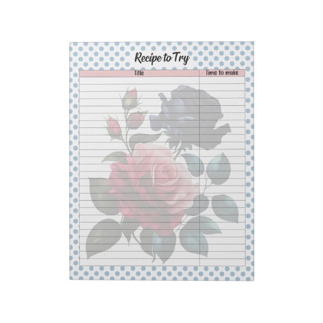 Bloc-note Recette Rose rose et bleu (Tourné)