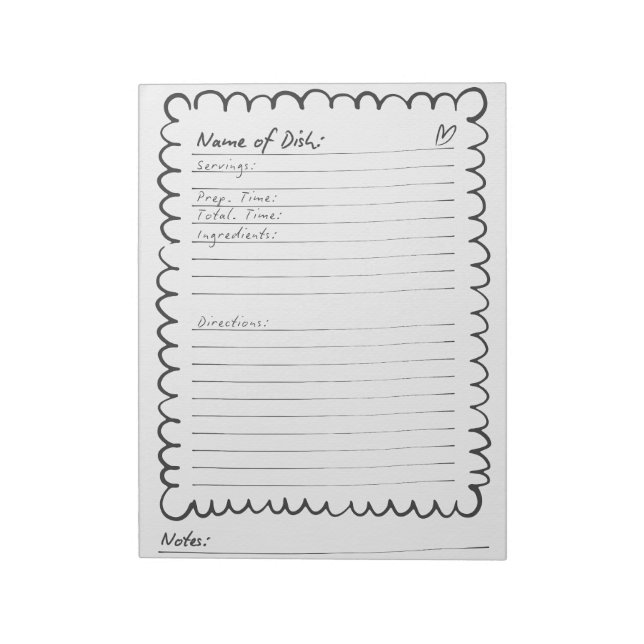 Bloc-note Recette vierge manuscrite simple noir et blanc (Tourné)