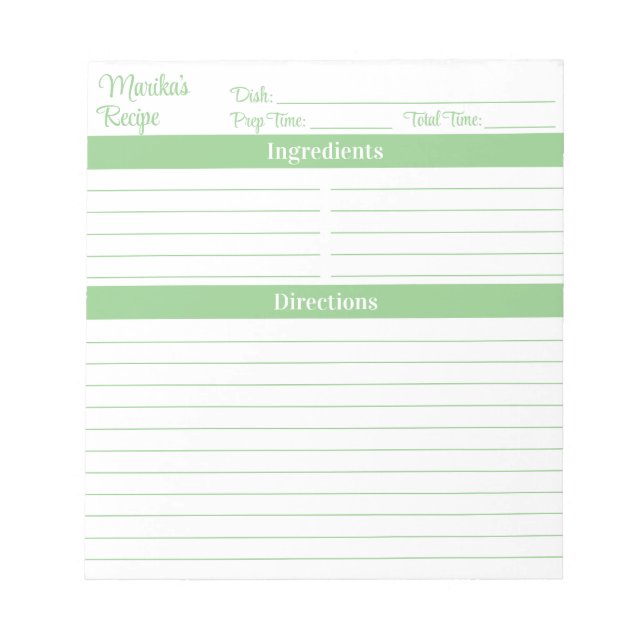 Bloc-note Recettes élégantes de style Sage Green (Devant)