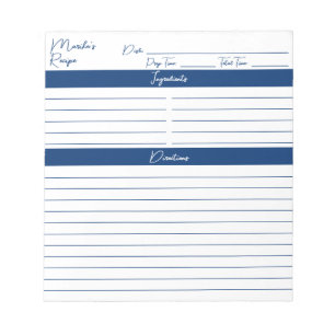 Bloc-note Recettes personnalisées de marine de script modern