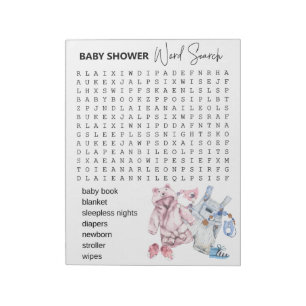 Bloc-note Recherche de mots jeu Baby Shower Vêtements