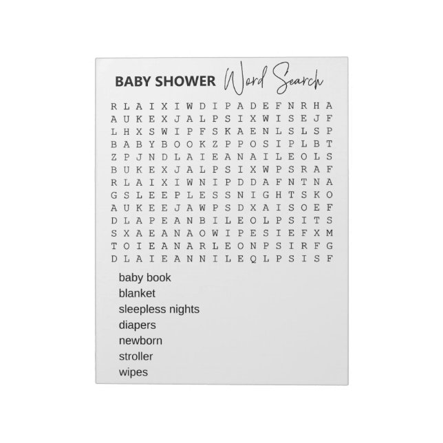 Bloc-note Recherche de mots pour jeu de Baby Shower (Tourné)