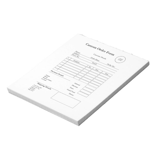 Bloc-note Reçu de commande personnalisé pour petite entrepri (Tourné)