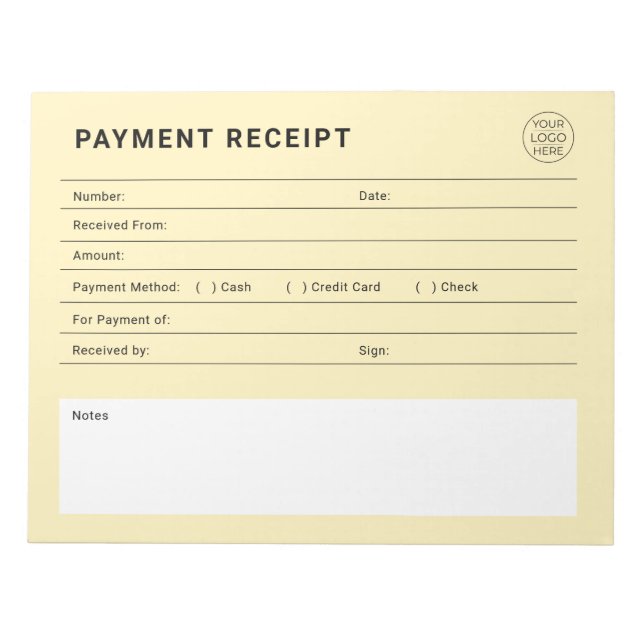 Bloc-note Reçu de Paiement Logo d'Entreprise (Devant)