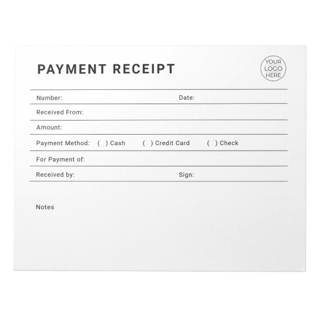 Bloc-note Reçu de Paiement Logo d'Entreprise (Devant)