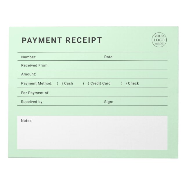 Bloc-note Reçu de Paiement Logo d'Entreprise (Devant)