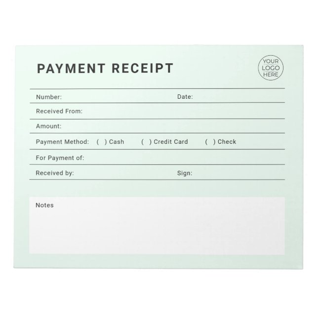 Bloc-note Reçu de Paiement Logo d'Entreprise (Devant)
