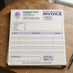 Bloc-note Reçu de vente de facture violet moderne Logo de