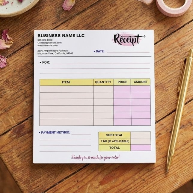 Bloc-note Reçus de commande mignons | Facture de nom de peti (customizable order receipt form, business name invoice pad)