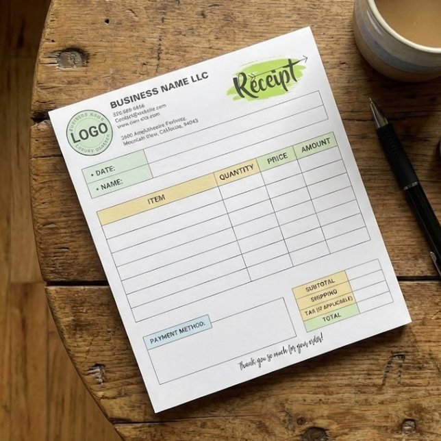 Bloc-note Reçus pour petites entreprises avec logo | Command (personalized order form with logo, small business receipts with logo)