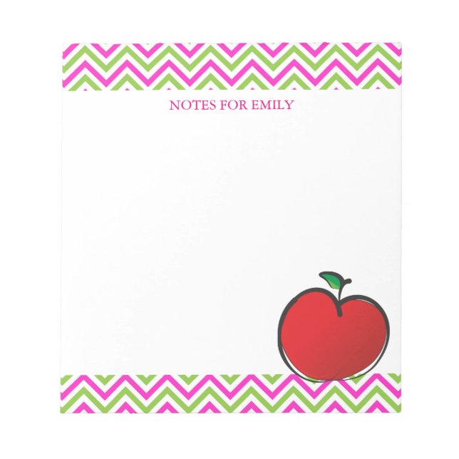 Bloc-note Red Apple Chevron Motif Personnalisé Monogramme (Devant)