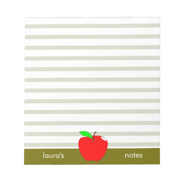 Bloc-note Red Apple Teacher Lignes vertes personnalisées (Devant)