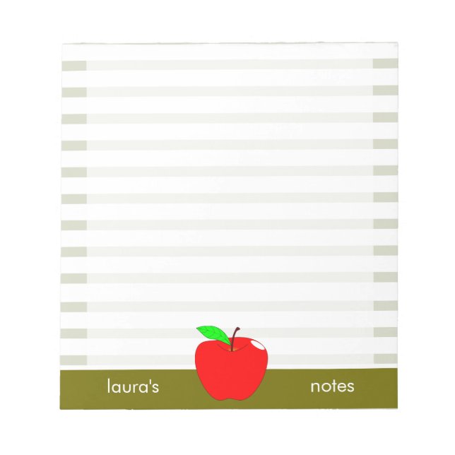 Bloc-note Red Apple Teacher Lignes vertes personnalisées (Devant)