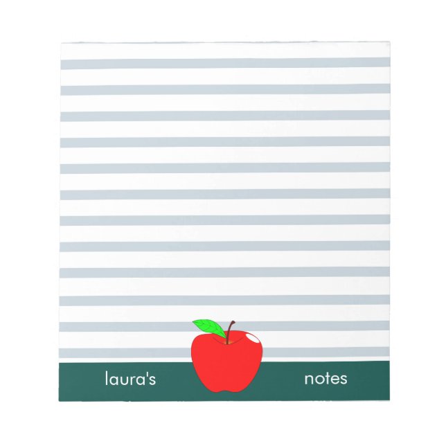 Bloc-note Red Apple Teacher Lignes vertes personnalisées (Devant)