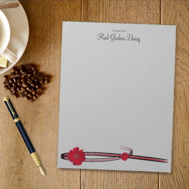 Bloc-note Red Gerber Daisy et Filigree Modèle (Red Gerber Daisy bottom template notepad)