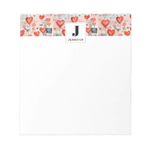 Bloc-note Red Hearts Whimsical Love Motif Monogramme