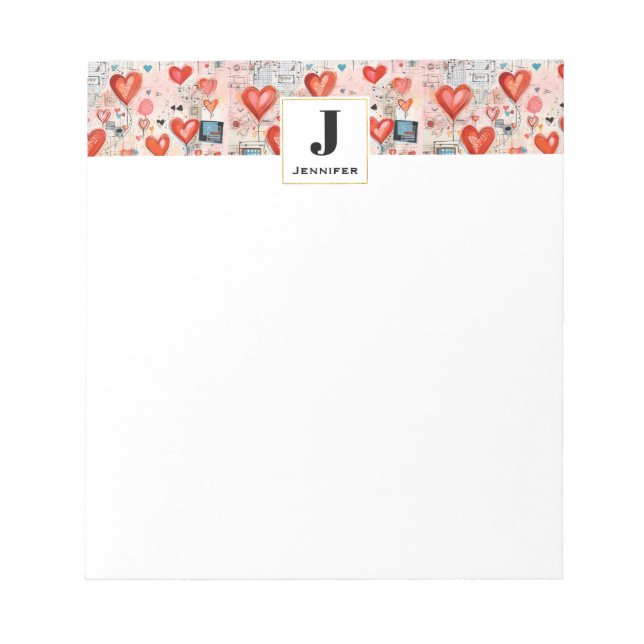 Bloc-note Red Hearts Whimsical Love Motif Monogramme (Devant)