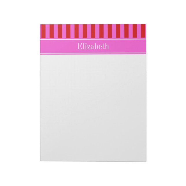 Bloc-note Red, Hot Rose Stripe Hot Pink Nom Monogramme (Tourné)