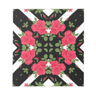 Bloc-note Red roses flowers floral kaleidoscopic white