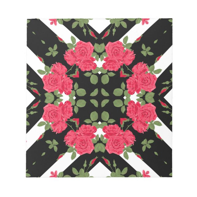 Bloc-note Red roses flowers floral kaleidoscopic white (Devant)