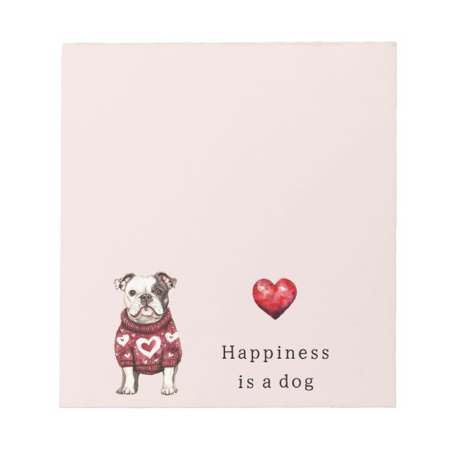 Bloc-note Red Sweater White Hearts Happiness is a dog (Devant)