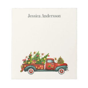 Bloc-note Red Vintage Truck Christmas Trees Holiday Name