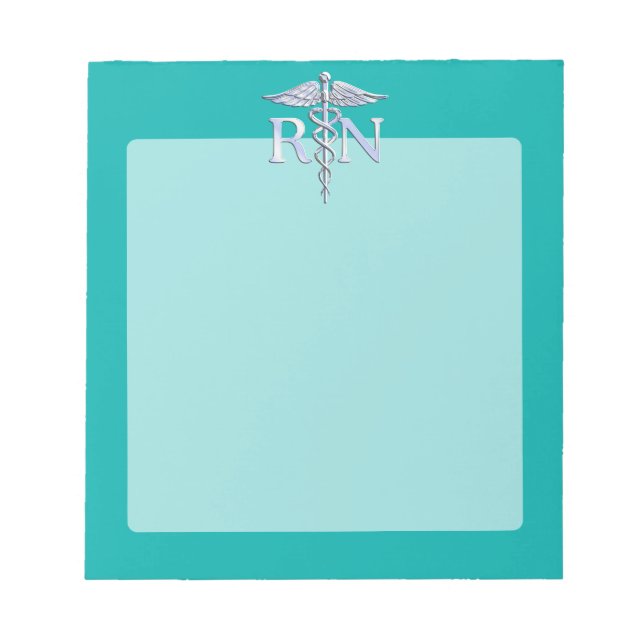 Bloc-note Registered Nurse RN Silver Caduceus on Turquoise (Devant)